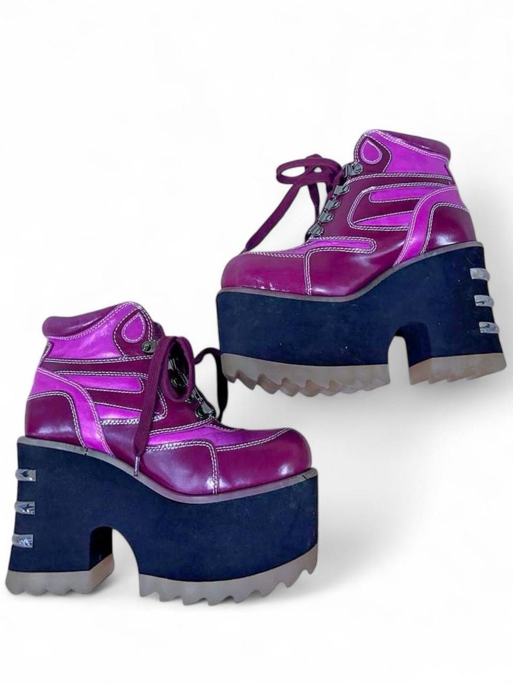 Platform Lace-Up Ankle Boots in Magenta